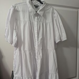 White Button-Up Midi Dress